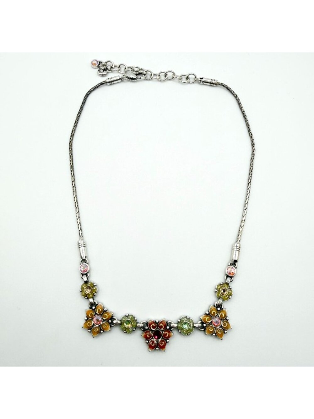 Brighton Silver-Plated & Enamel Flower Necklace With Multi-Color Accents & Adjus